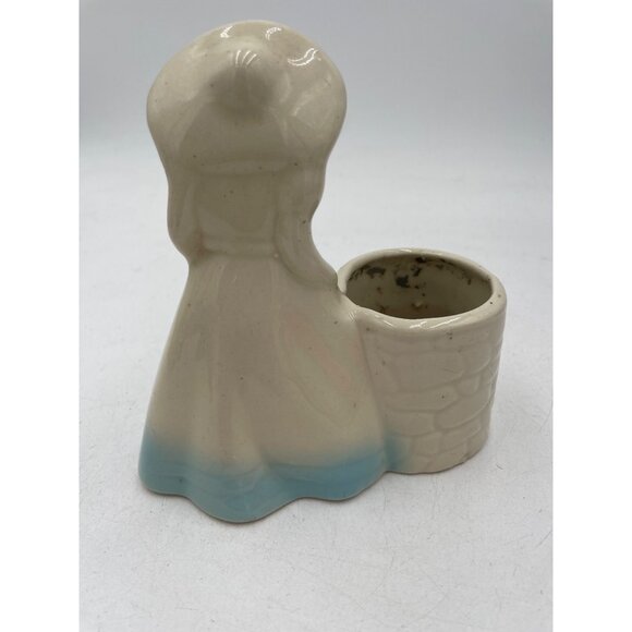 Vintage Ceramic Lady Planter Figurine With Bonnet & Floral Basket - Picture 2 of 5